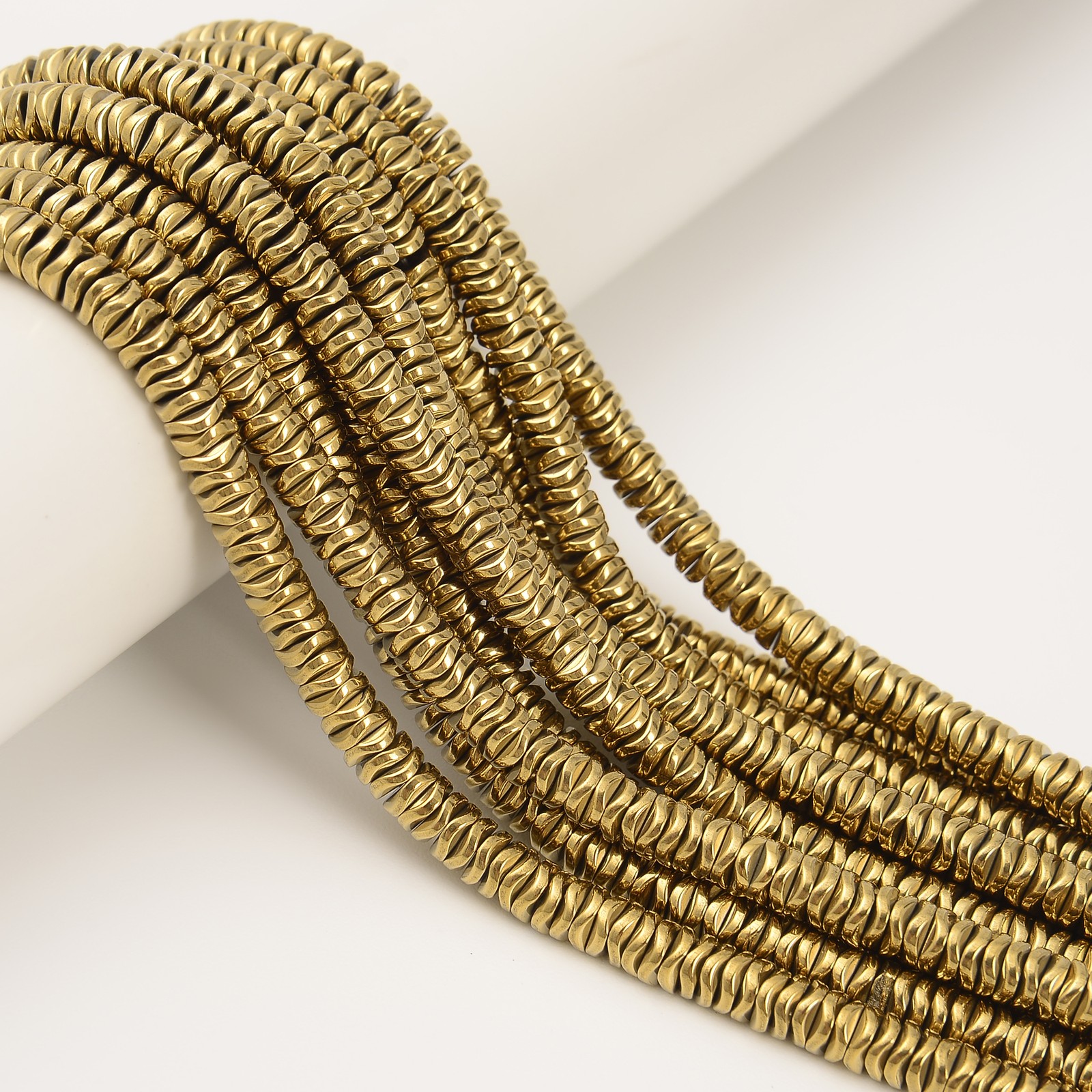 Titanium 14K Gold/Gray/Silver Hematite Wavy Rondelle Discs 1.5x6mm 15.5″ Strand