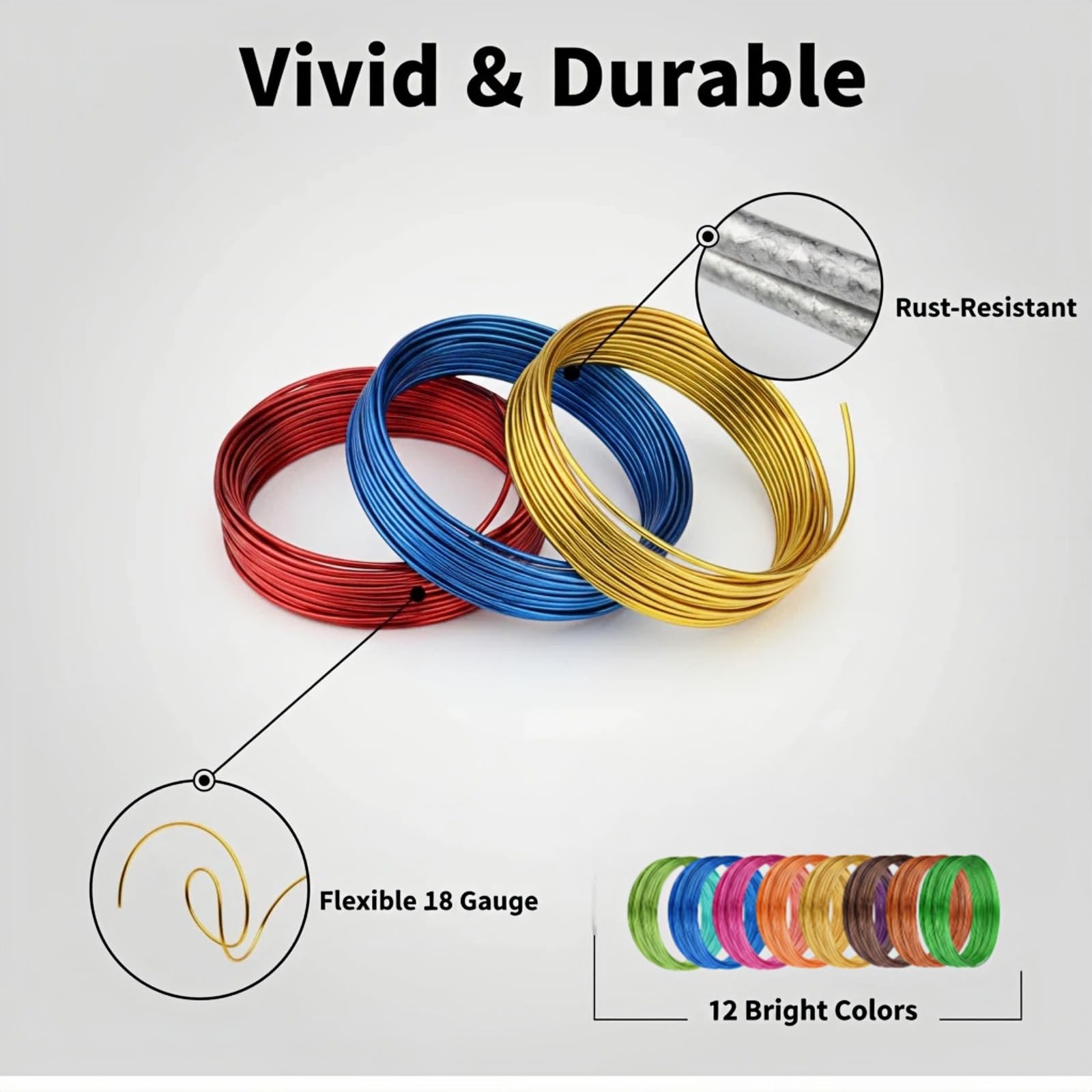 12 Rolls Colored Aluminum Craft Wire 196.8 Feet 18 Gauge Flexible Anodized Metal