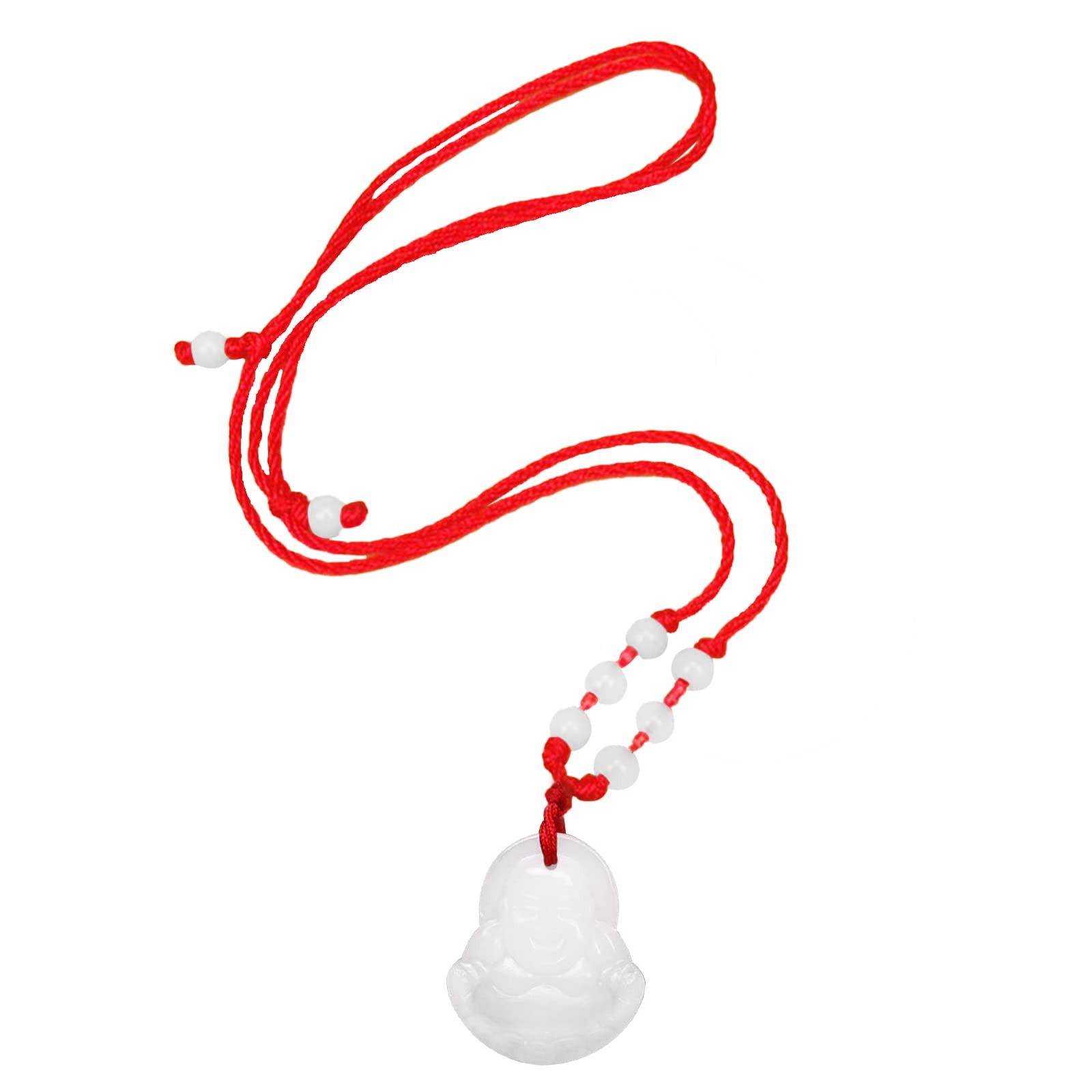 Green Jade Buddha Circle Red String Pendant Necklace – Chinese Traditional – 09
