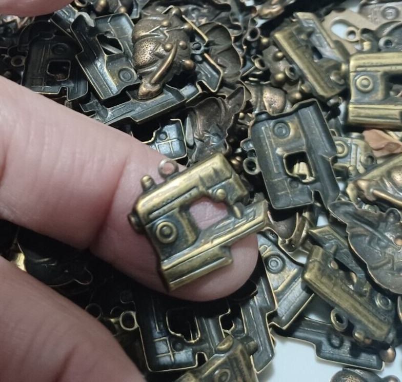 Vintage Stamped Goldtone Sewing Theme Charms Huge lot as shown AB09