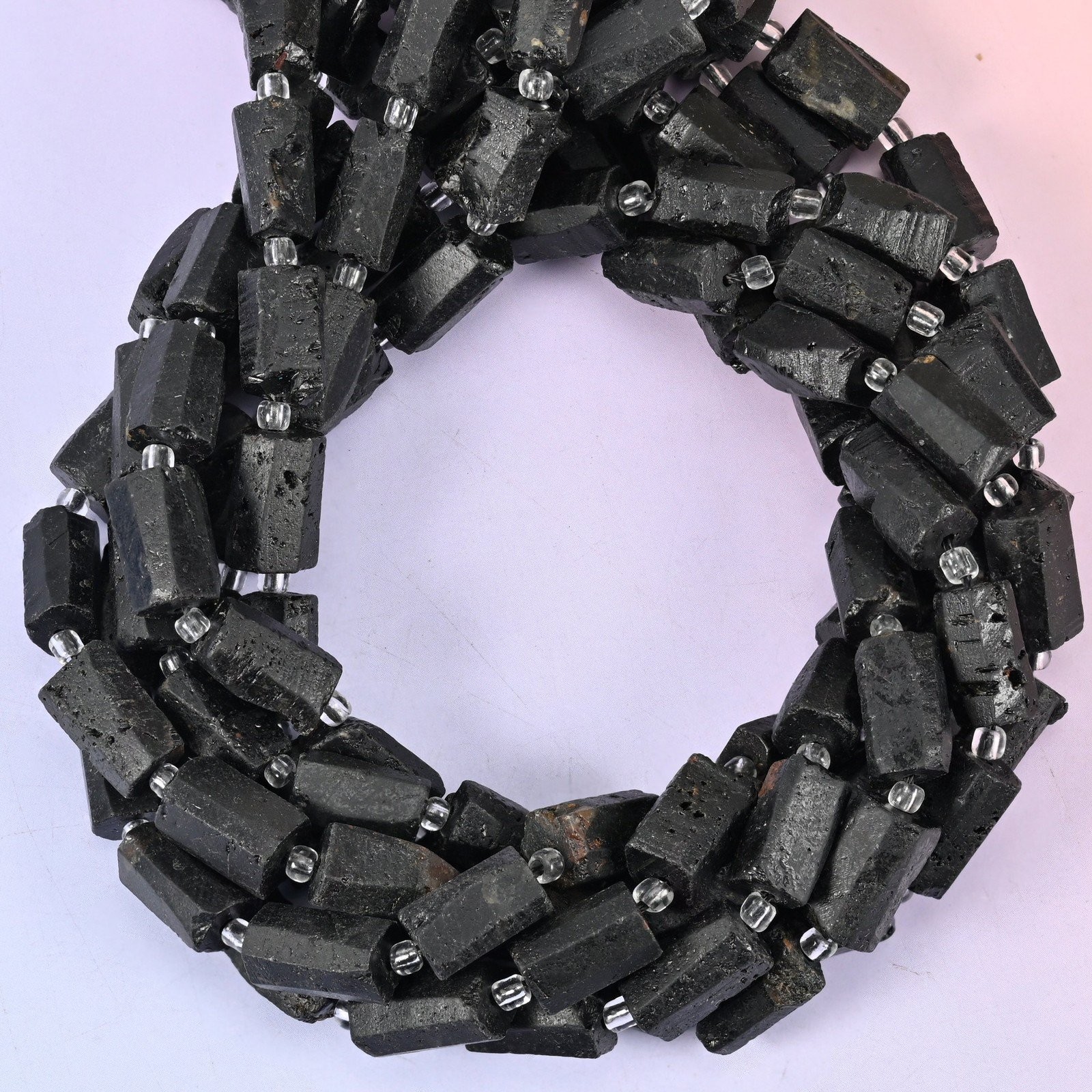 Raw Black Tourmaline Faceted Tube Beads Size 12x8mm Jewelry Making 15.5 Inch…