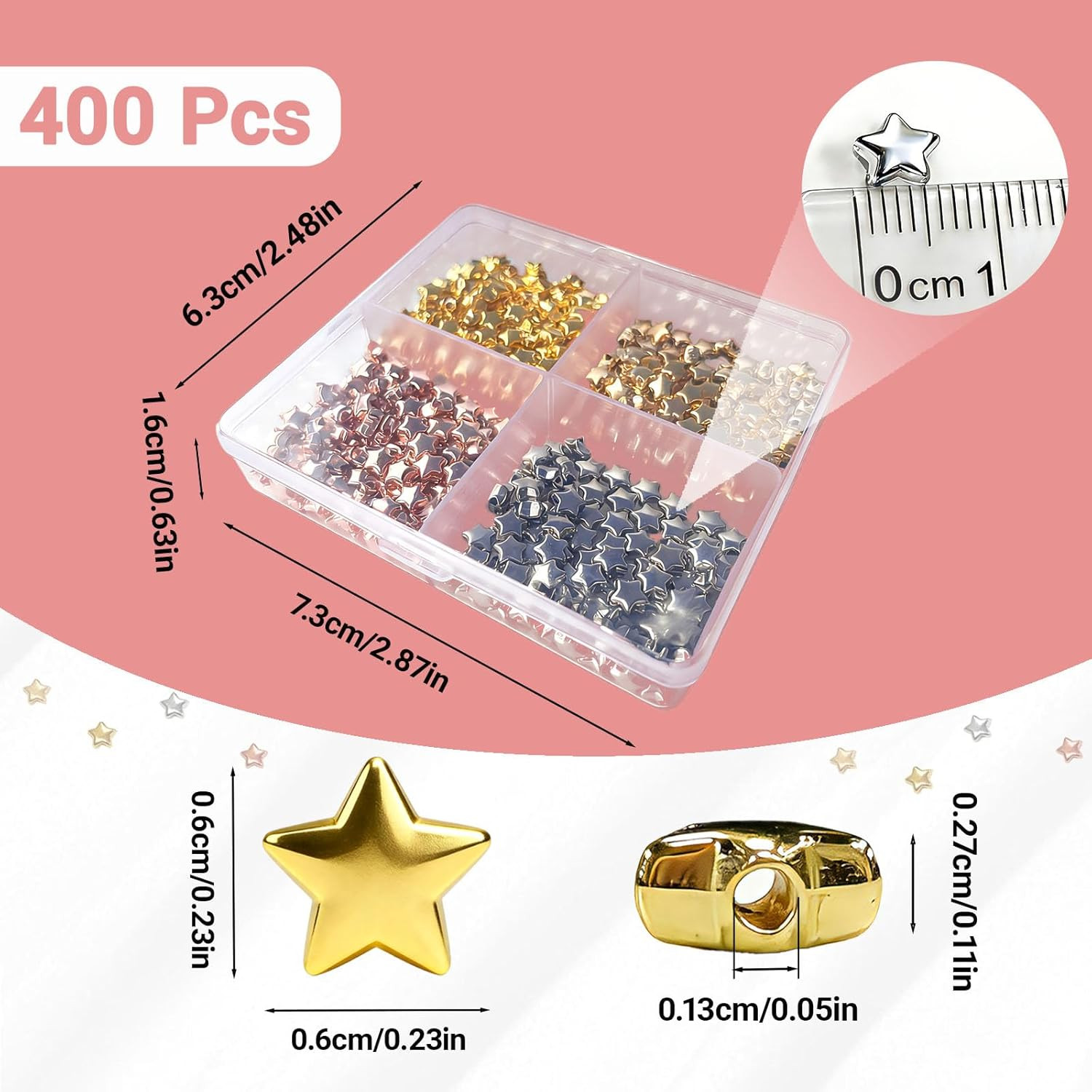 400 Pcs Star Beads 6Mm Gold Star Beads Metal Stars Beads for Crafts DIY Stars Ch