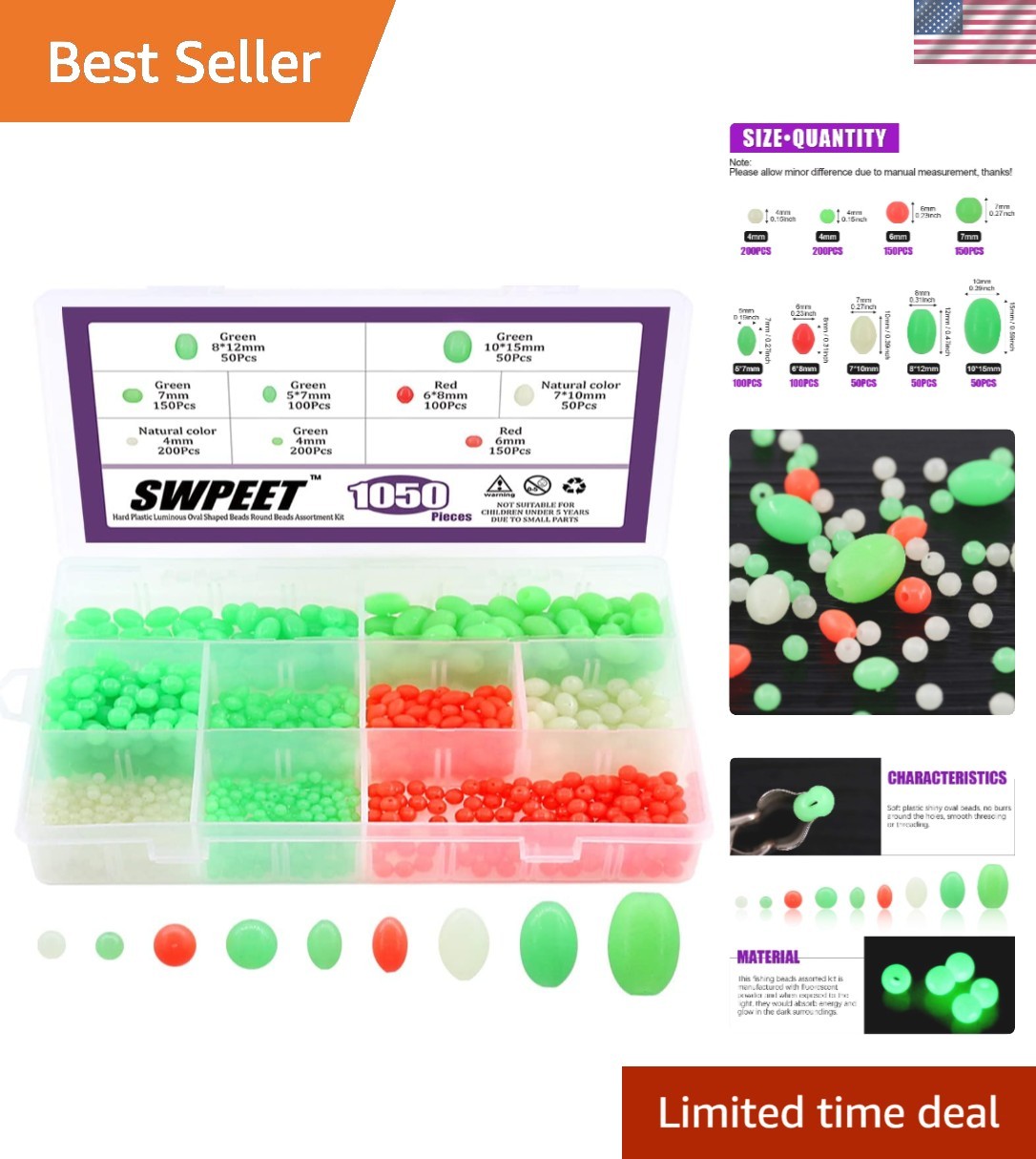 1050Pcs Glow Rigging Fishing Beads – Versatile Bead Assortment for All Fishers