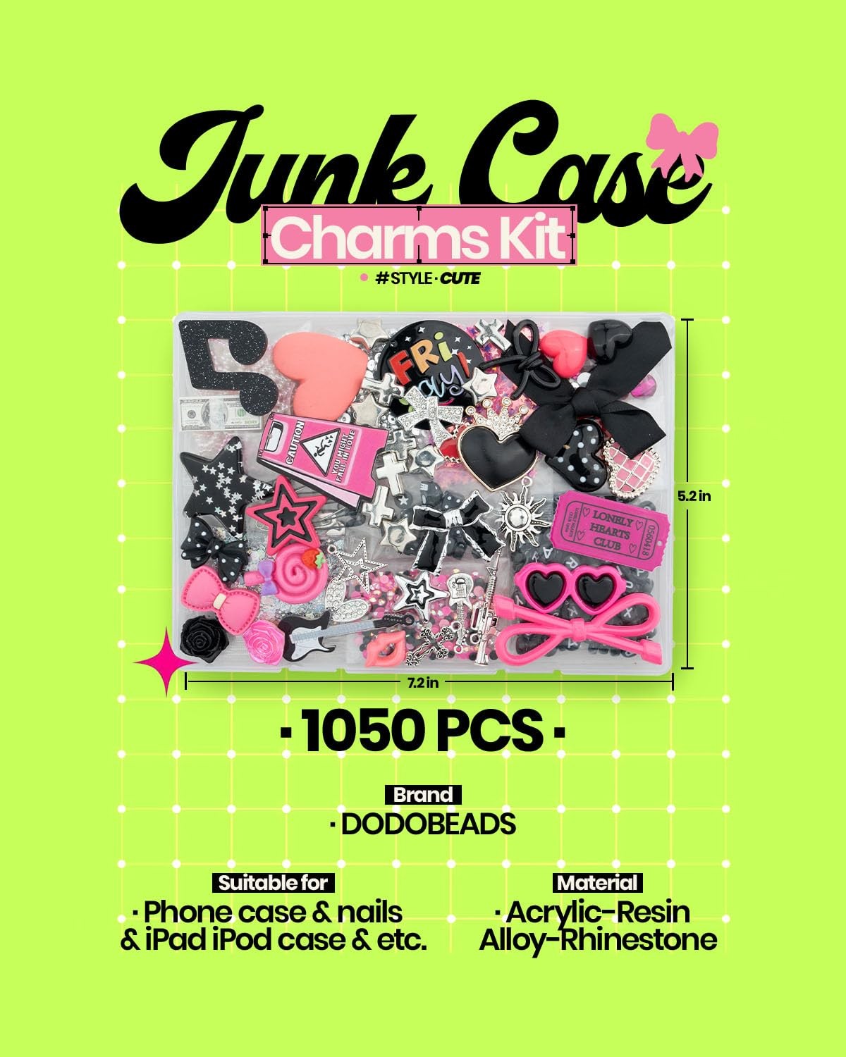1050 Pcs Junk Phone Case Charms Kit, Charms for Customizing Cases, Kawaii Bow…