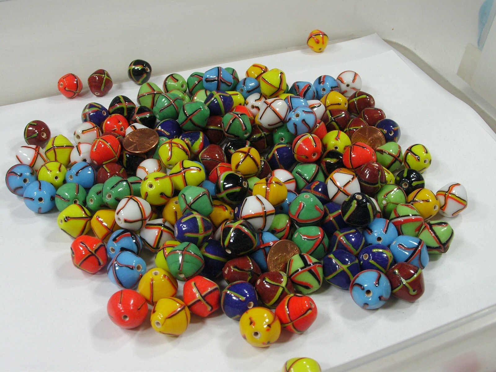 2 Pounds (16mm) India Handmade Multicolor Bicone Cross Glass Beads Bulk (PRT-6)⭐