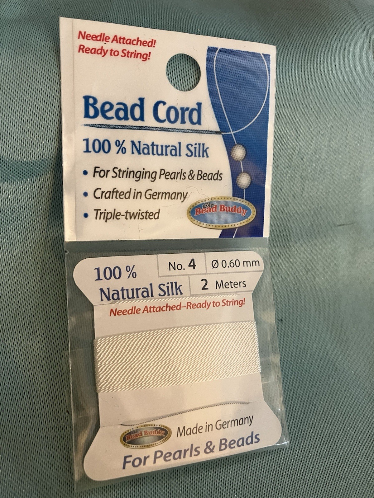 Bead Buddy Bead Cord (2 Meters): No. 4 (0.60mm) White, 100% Natural Silk