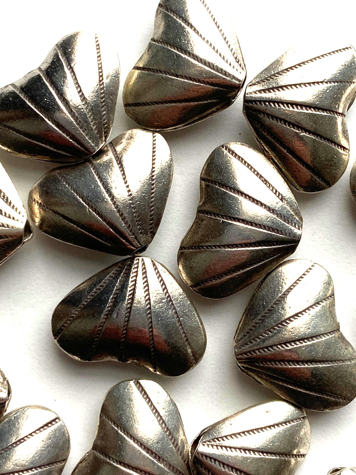3 Hill Tribes Thai Silver Lined Heart Beads 15x20mm 3.3g Handcrafted in Thailand