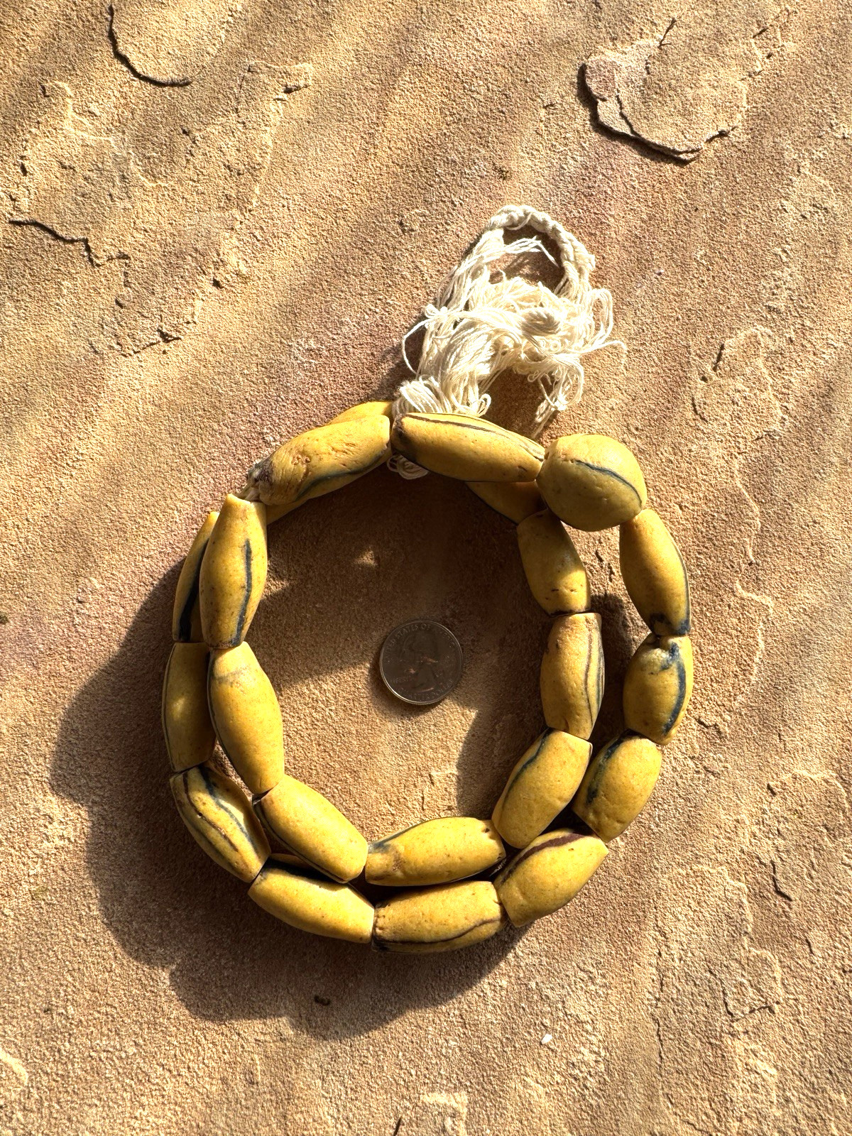Vintage African Trade Beads Mustard Yellow Powder Glass Beads 28″ Strand