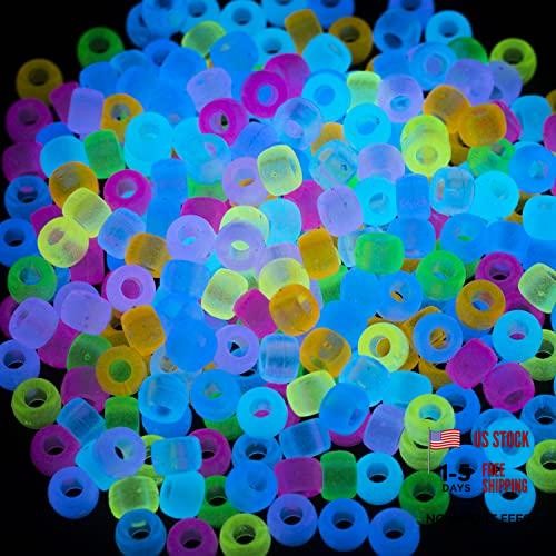 1000 Pcs Acrylic 9 Color Pony Beads 6x9mm Bulk Glow in The Dark for Necklace,