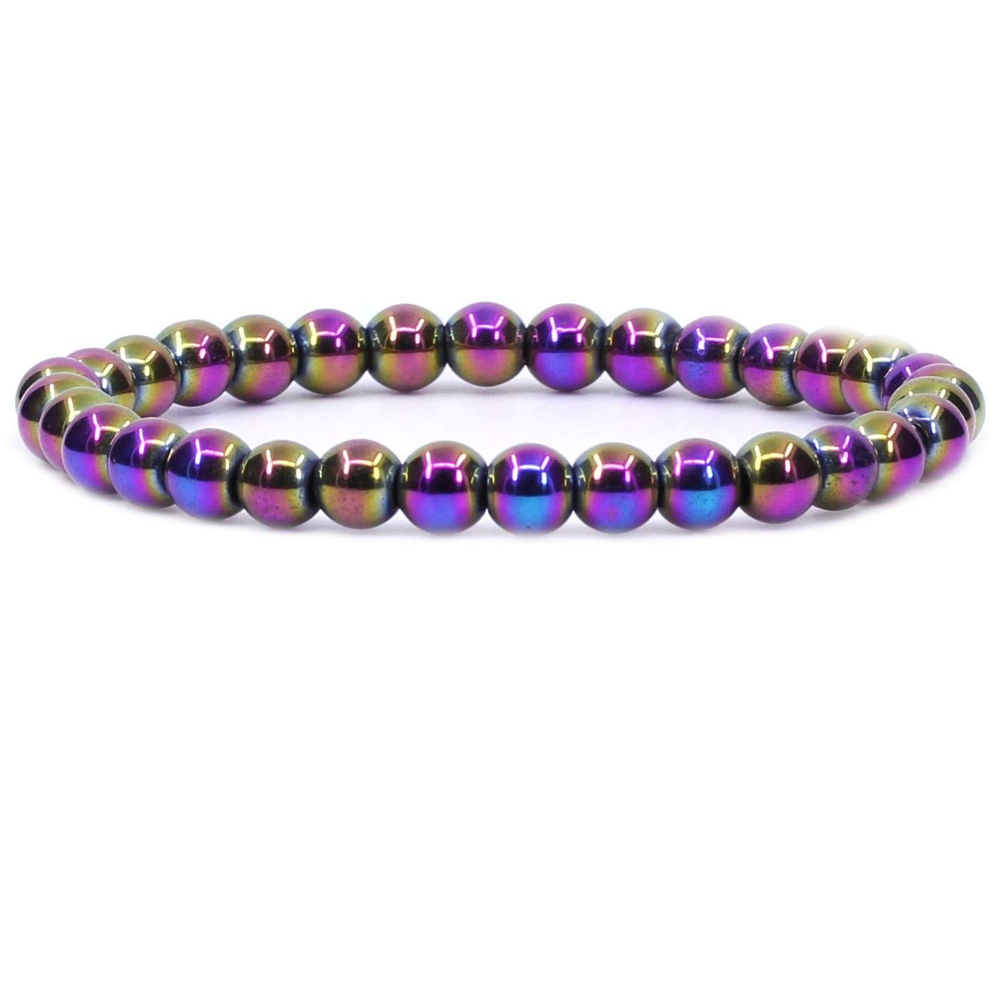 Natural Multicolor Hematite 6mm Round Beads Stone Stretch Bracelet 7 Inch Unisex