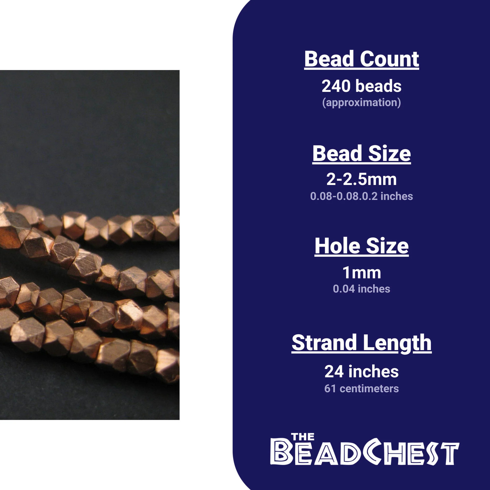 Tiny Diamond Cut Faceted Copper Beads 2mm 24 Inch Strand