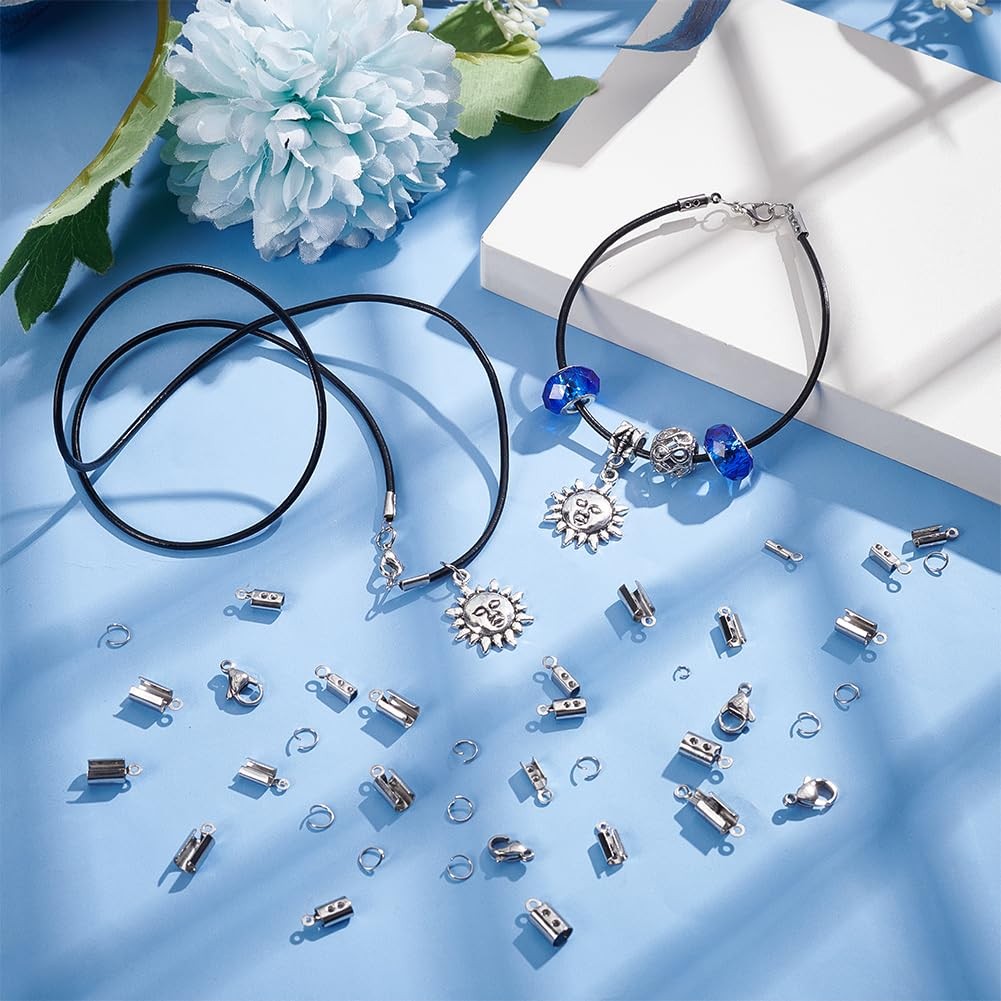 Jewelry Making Kit, 200 pcs 304 Stainless Steel Fold Over Crimp Cord Ends 200.