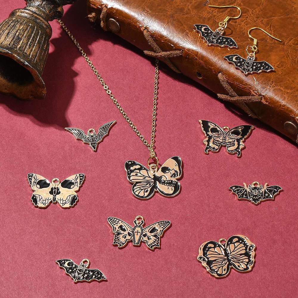 40Pcs Butterfly Pendant Hang Dangle Charm Skull Printed Necklace Keychain Making