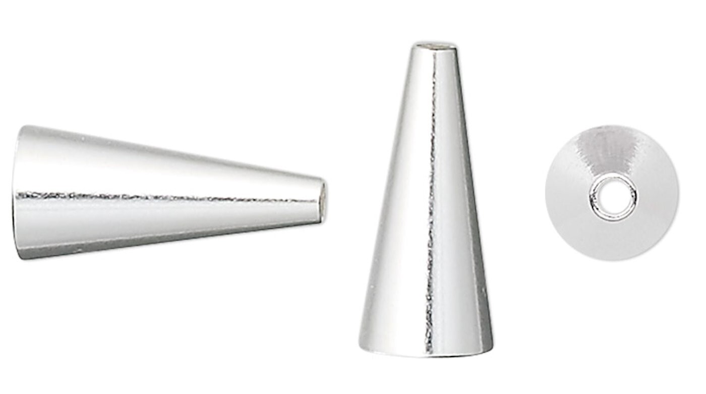 Cone, 10 Silver Plated Brass 12x5mm Bead Cap Cone Terminators with 3.5mm Inside