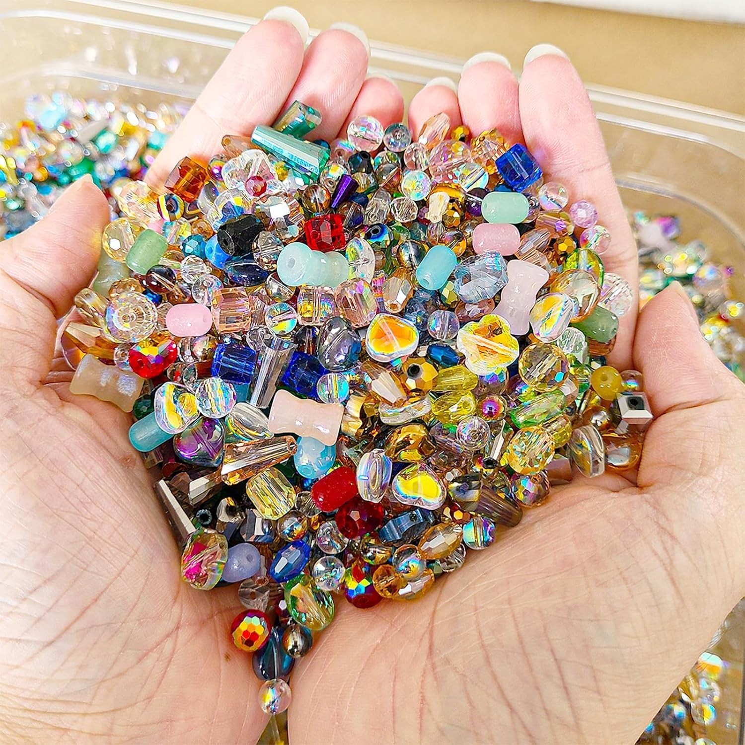 Half Pound Assorted Glass Beads for Jewelry Making, 2-16mm Colorful Crystal Bead