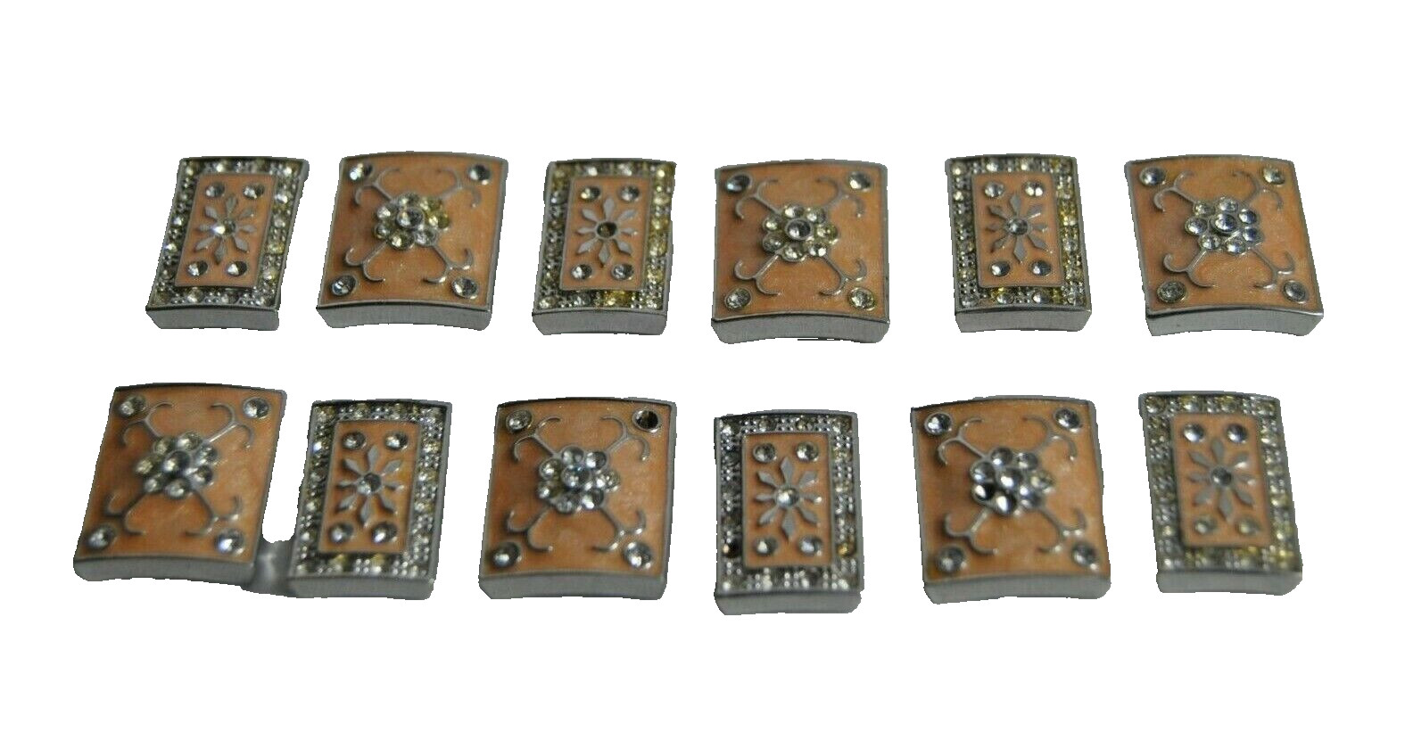 Lot of 12 Silver Tone Pink Enamel Rhinestone Charms Jewelry Crafts as Shown