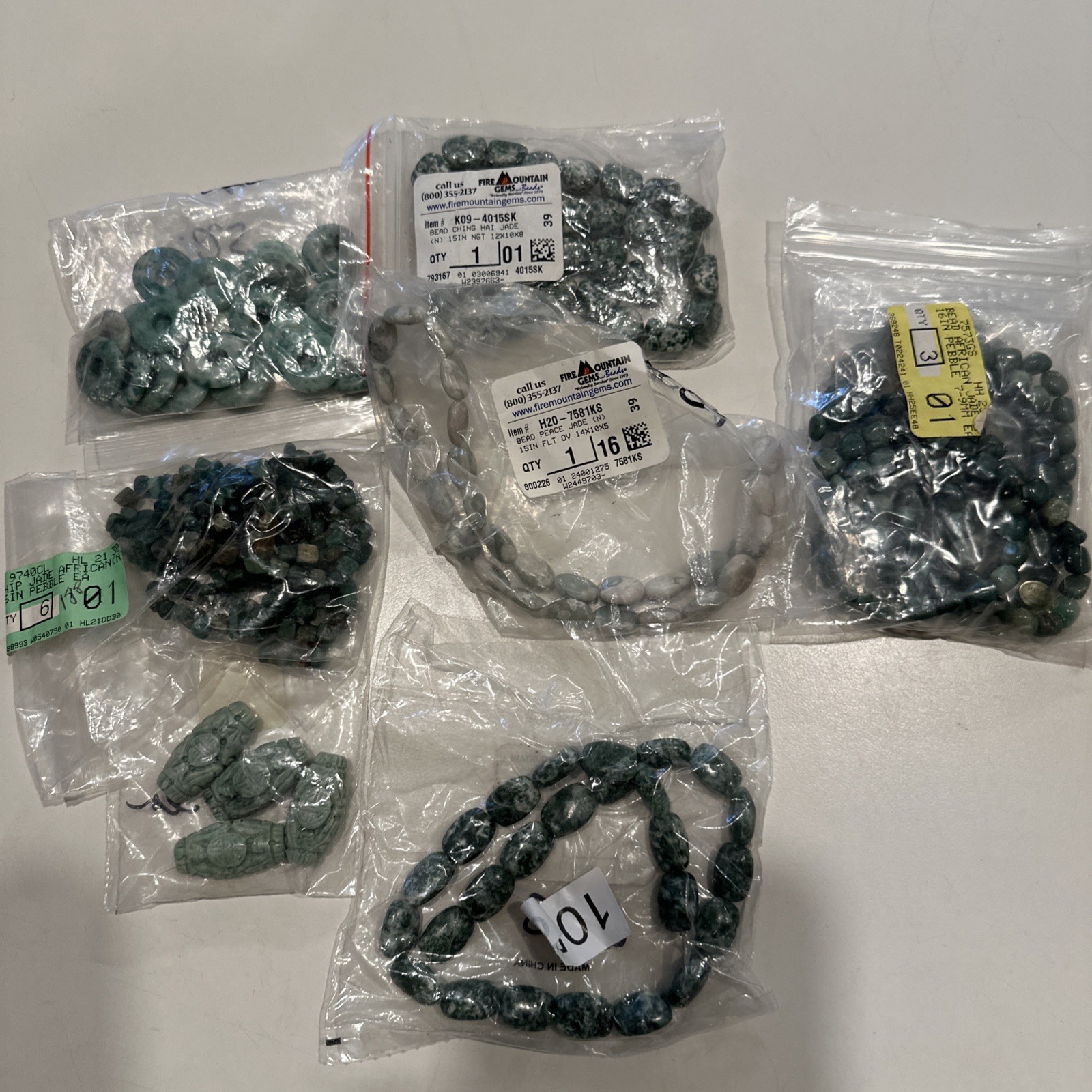 Fire Mountain Beads Green Jade 7 Bags Gems