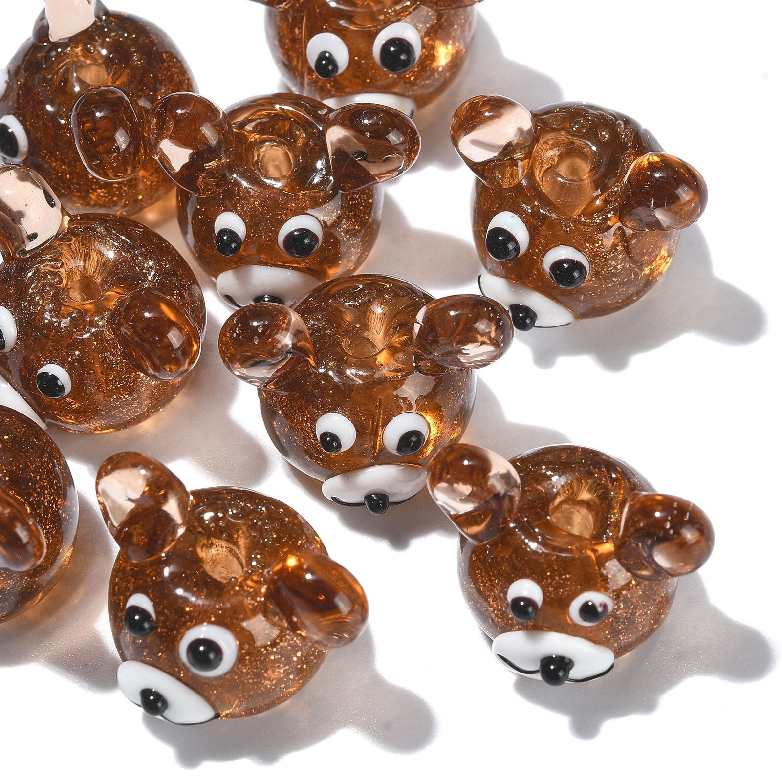 10x Lampwork Glass Beads with Glitter Powder Animal Bear Bead for Jewelry Making