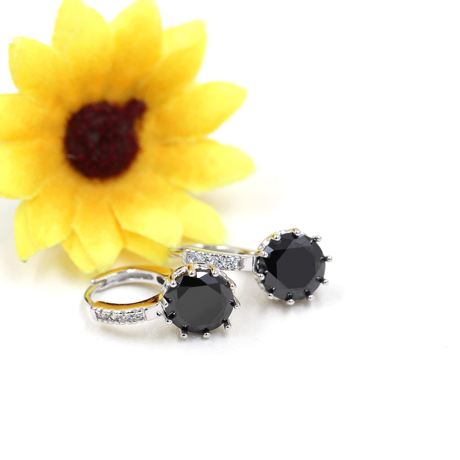 Fashion Platinum Plated Round Lever Back Black Crystal Earrings Wedding Party Je