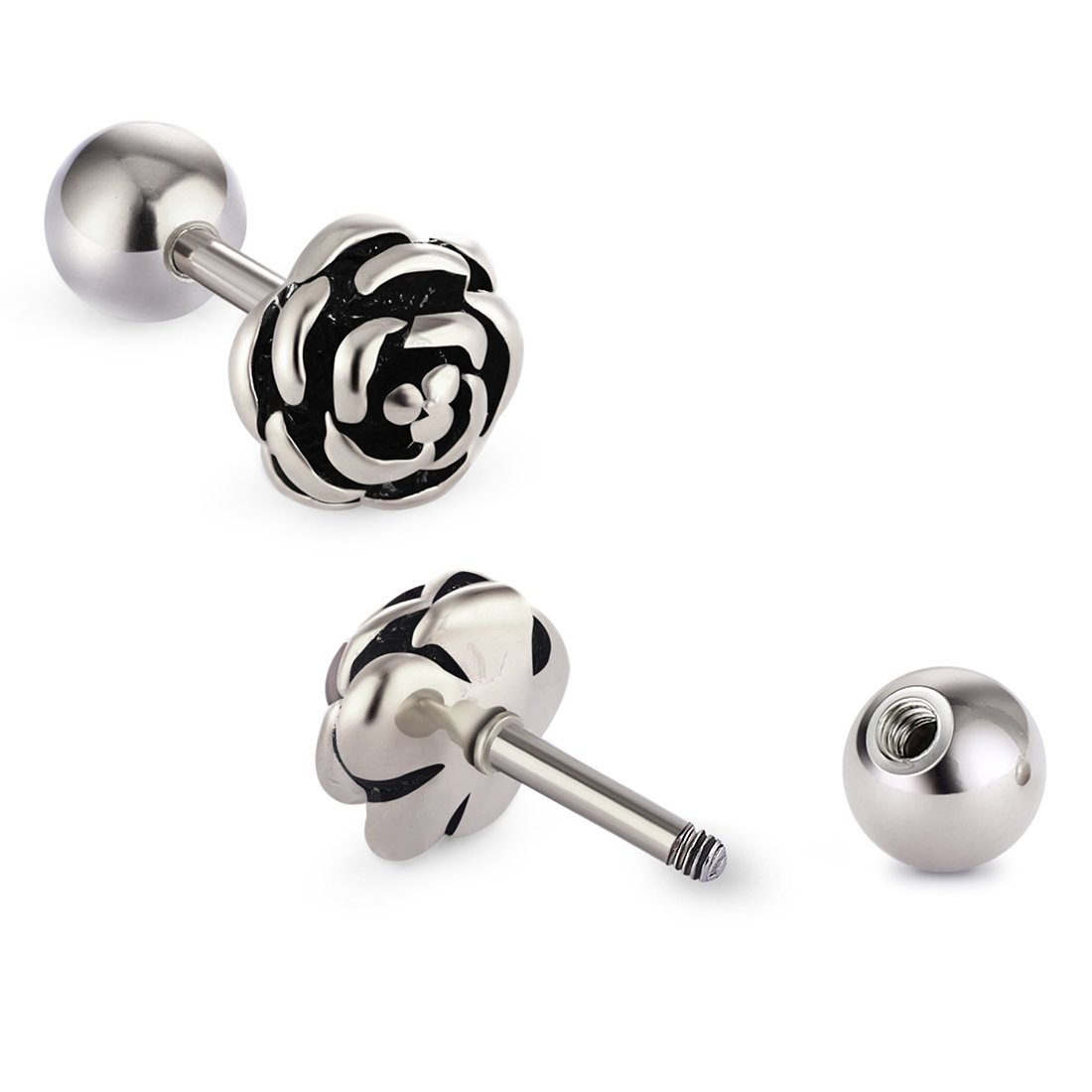 Flowers Surgical Steel Earrings Studs for Womens Gold Black (18G(1mm) post,Mix C