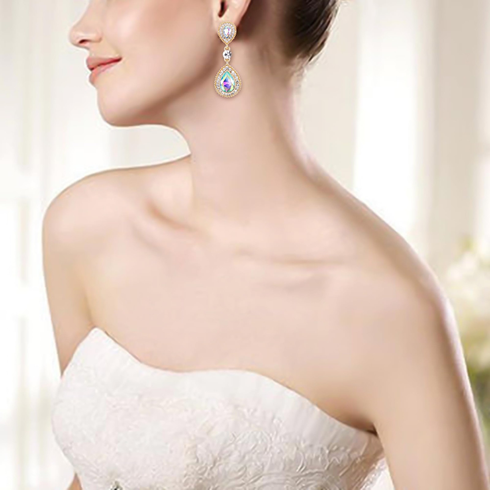 Wedding Bridal Dangle Earrings for Women Crystal Teardrop Infinity Figure 8 Earr