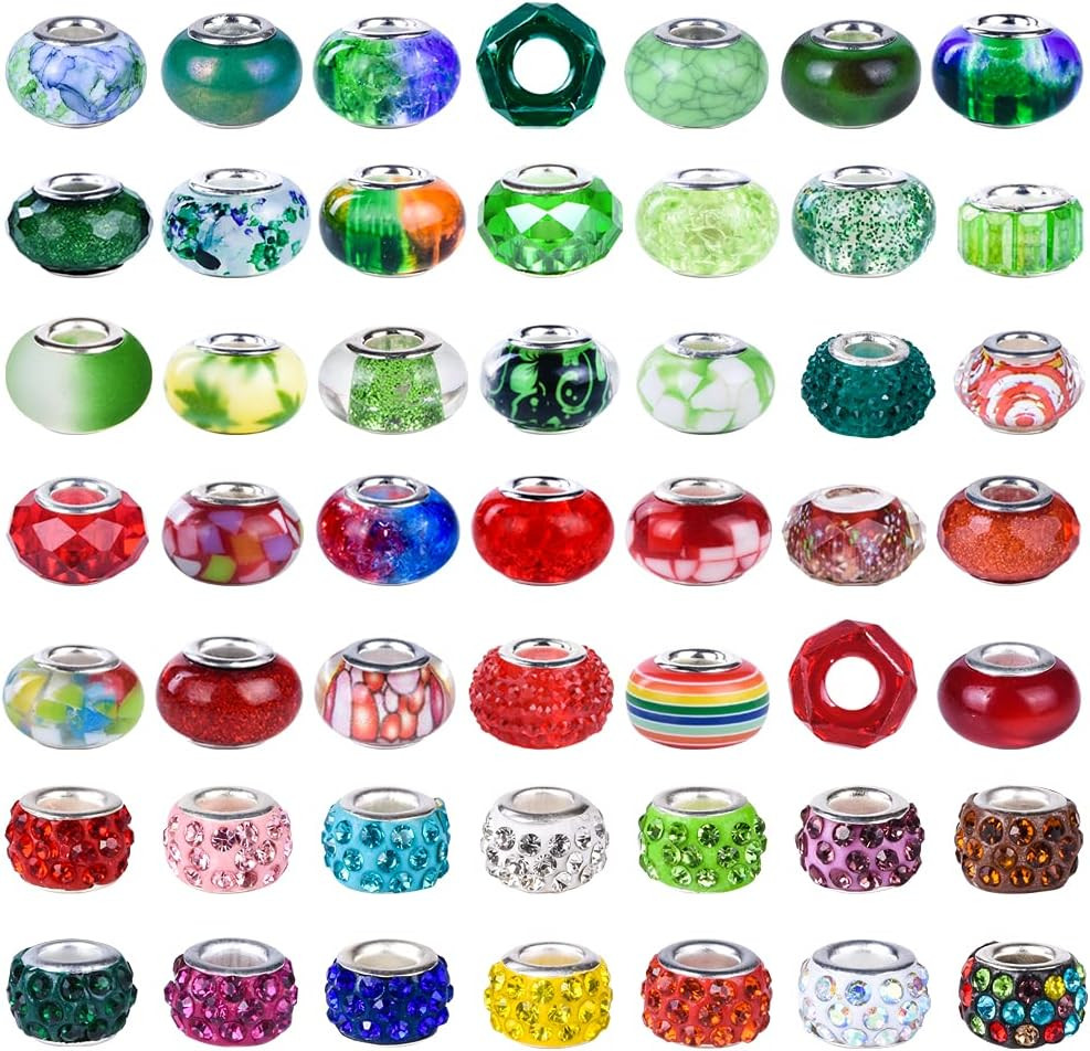 Assortment European Large Hole Beads Spacer Beads Rhinestone Craft Beads for DIY