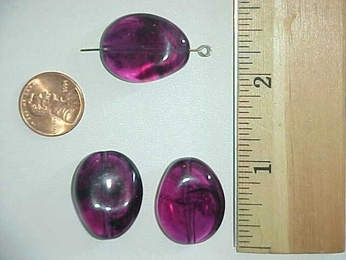 12 VINTAGE AMETHYST MARBLE ACRYLIC BAROQUE OVAL 25x20mm. SMOOTH BEADS L833