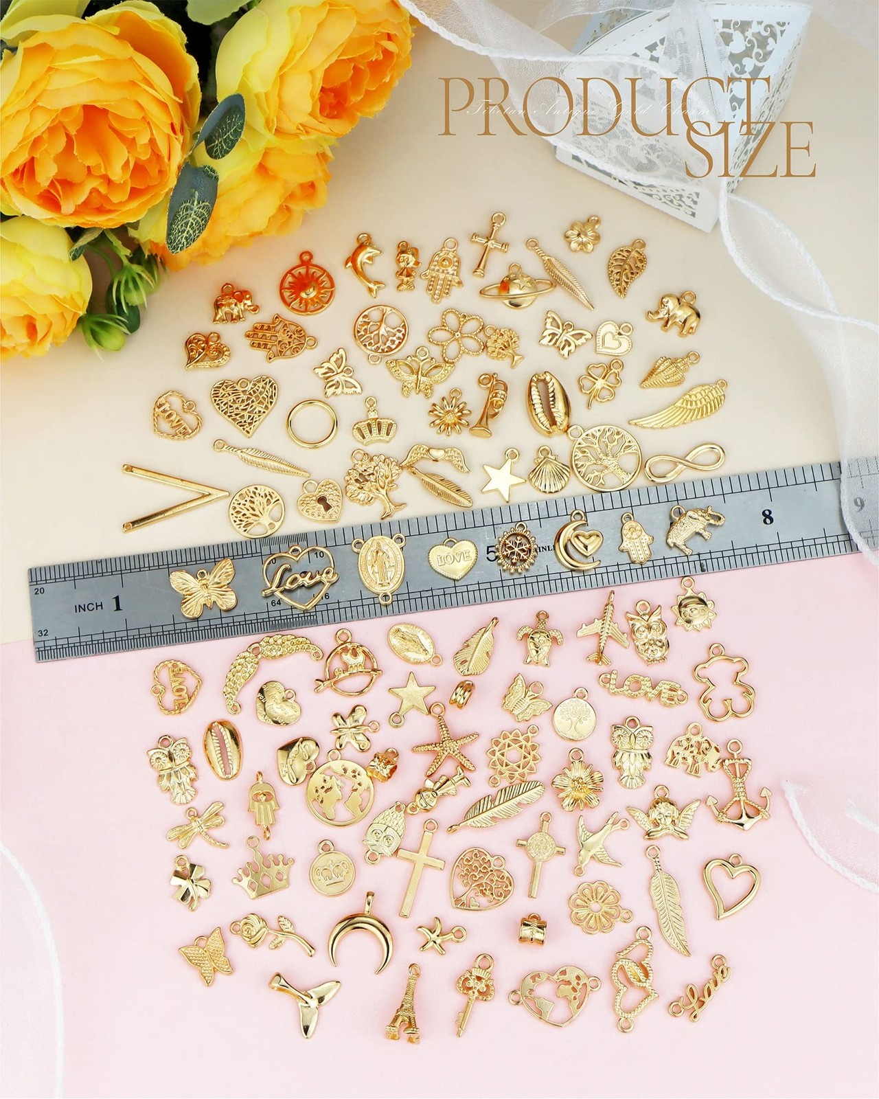 100 Pcs Wholesale Bulk Lots Jewelry Making Charms, Mixed Golden KC Gold Alloy…