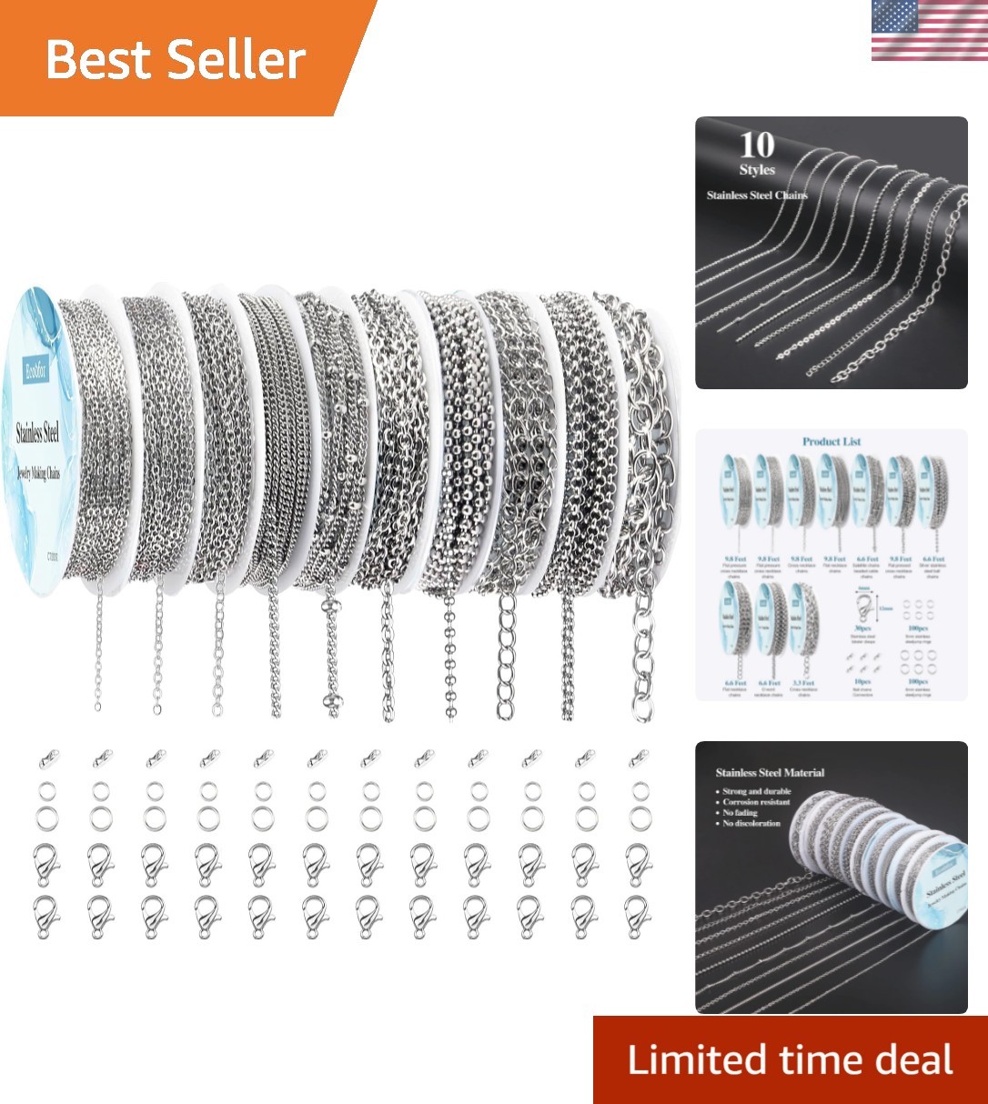 Stainless Steel Jewelry Chains for DIY – 78.7ft 10 Rolls, Perfect for Necklaces