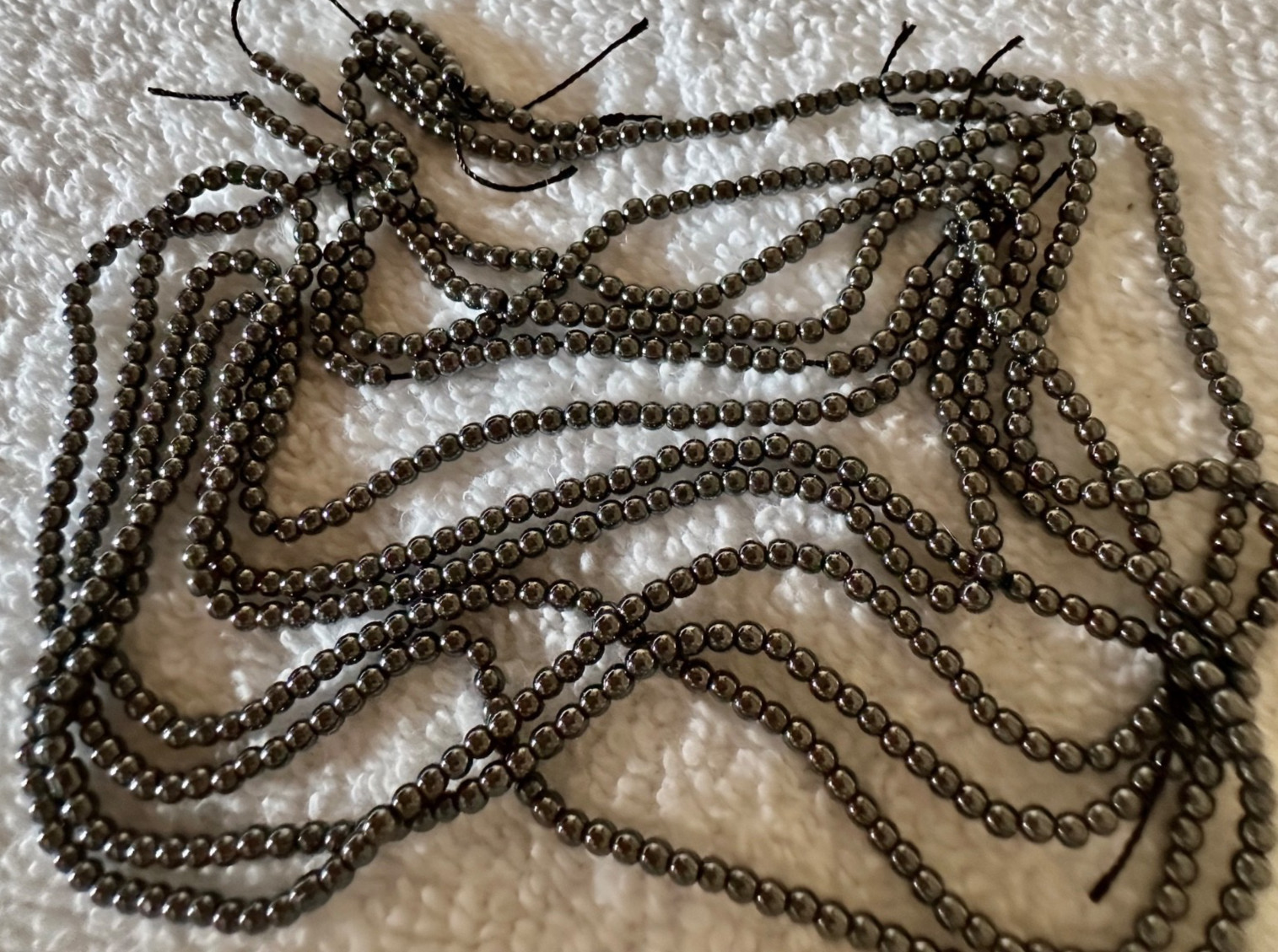 4 x 16″ Strands Glossy Black Hematite Round Beads 3mm Shiny Never Strung Vtg.