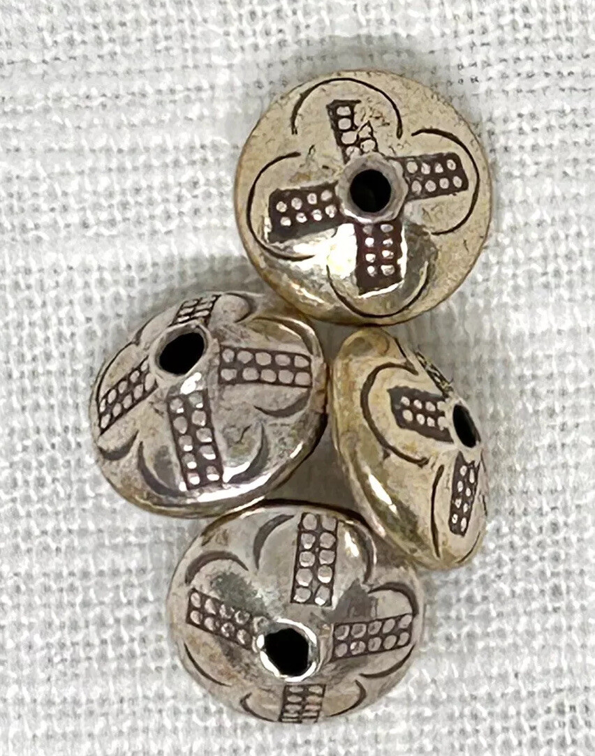 4 Hill Tribe Silver Beads From Thailand Approx 7 X 11 mm