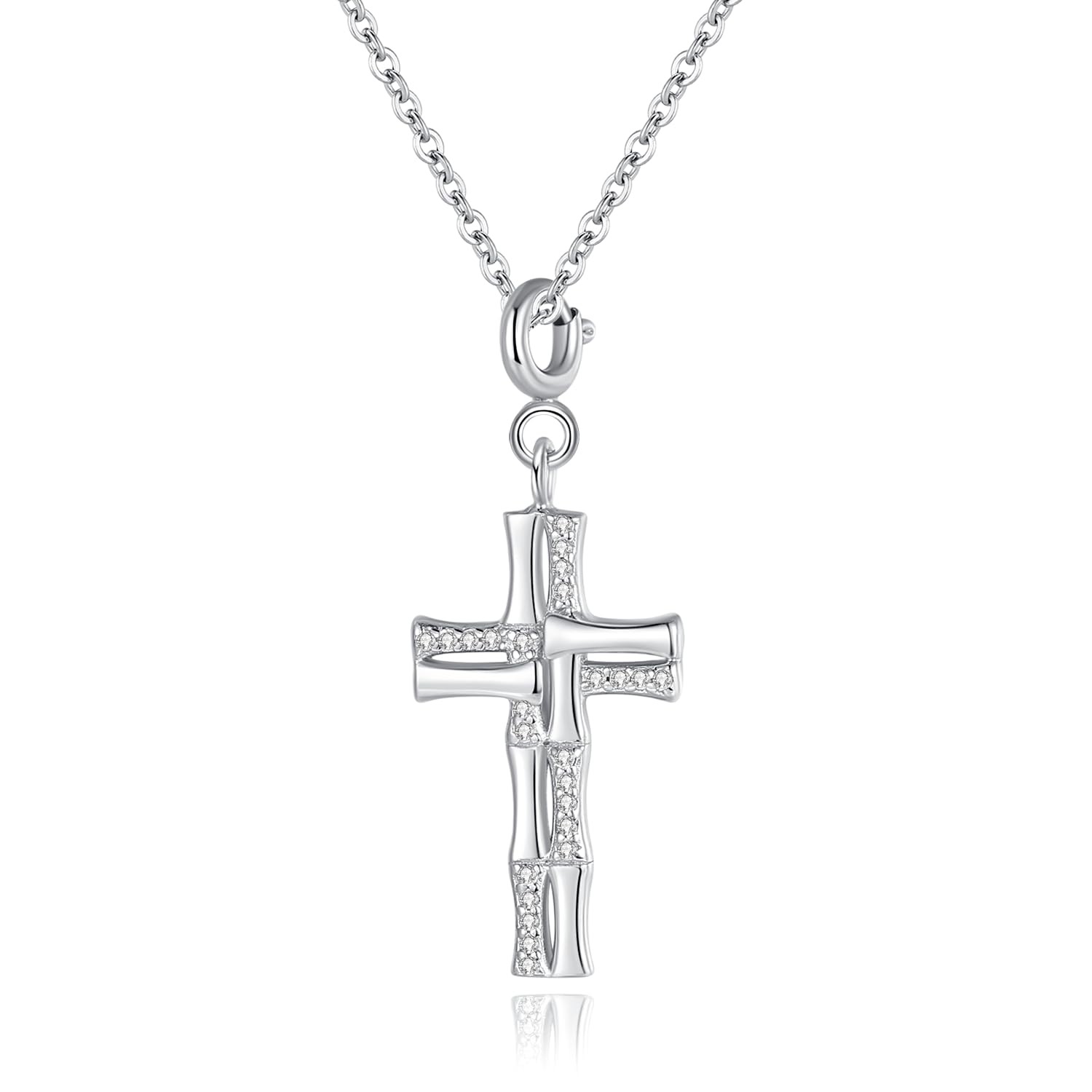 Cross Necklace, Moissanite Diamond Cross Necklace for Women and Men with 18K Whi