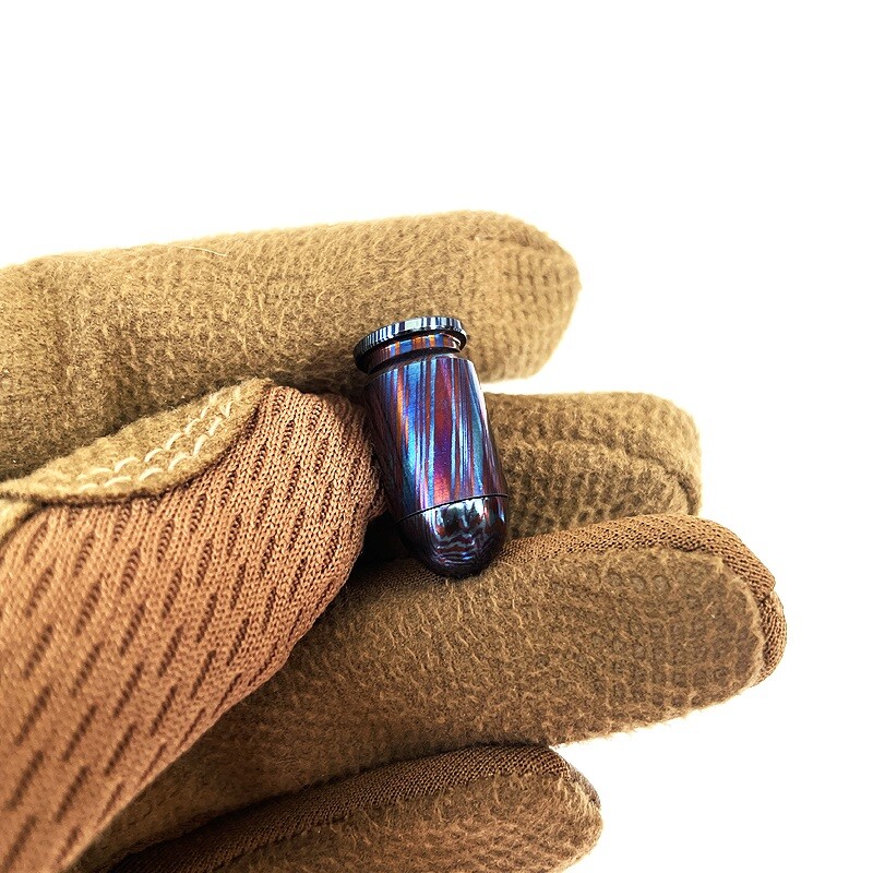 EDC 1PC Titanium Damascus Bullet Shape Knife Lanyard Bead Paracord Pendant Craft