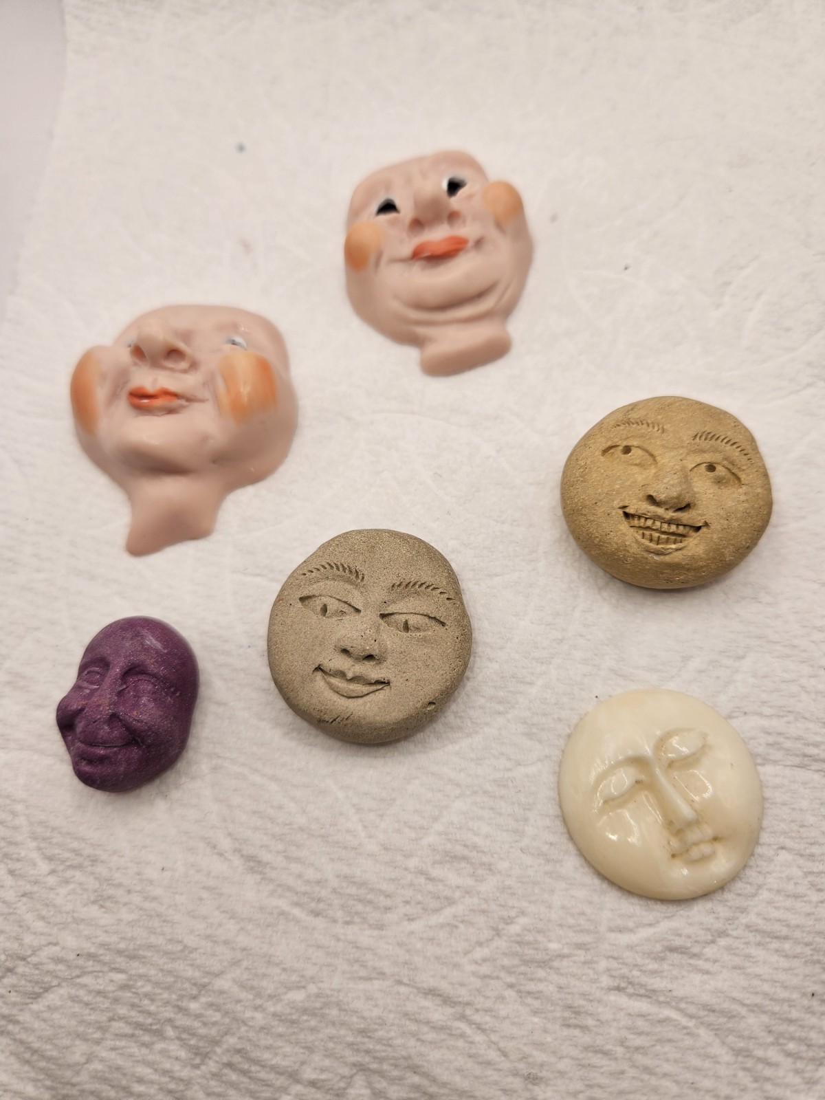 Handcrafted And Commercial Face Cabochons Plus Vintage Buttons