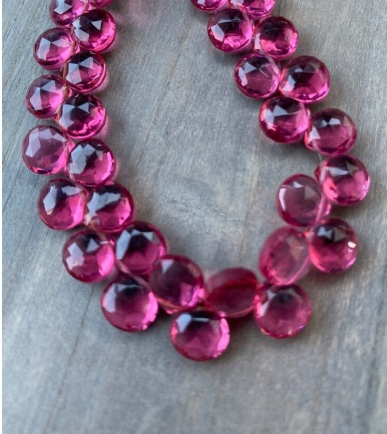 Rubylight Quartz Faceted Heart’ Briolette 12mm Size gemstone bead strands 8inch