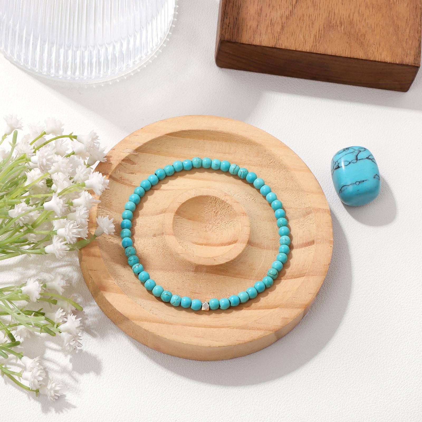 4MM Turquoise Beaded Bracelets Healing Crystal Bracelet for Women Men Natural St