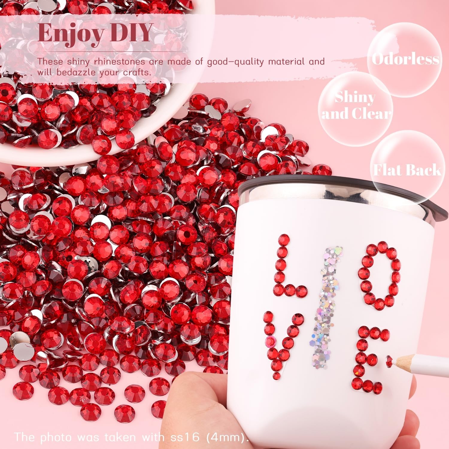 8000PCS 3mm Resin Rhinestones Bulk for Crafting (Red), Flatback Bedazzling Cr…