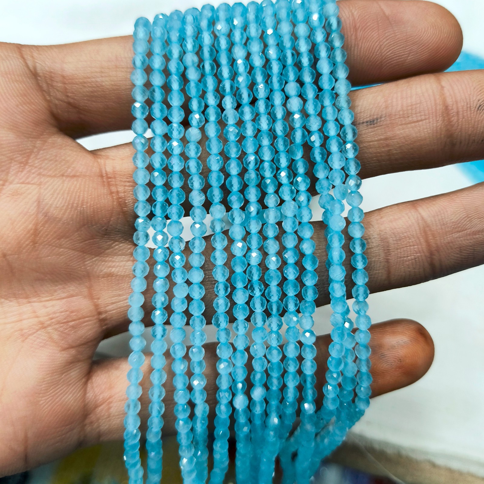 AAA Blue Topaz Faceted Rondelle Beads Loose Gemstone Beaded Necklace Jewelry