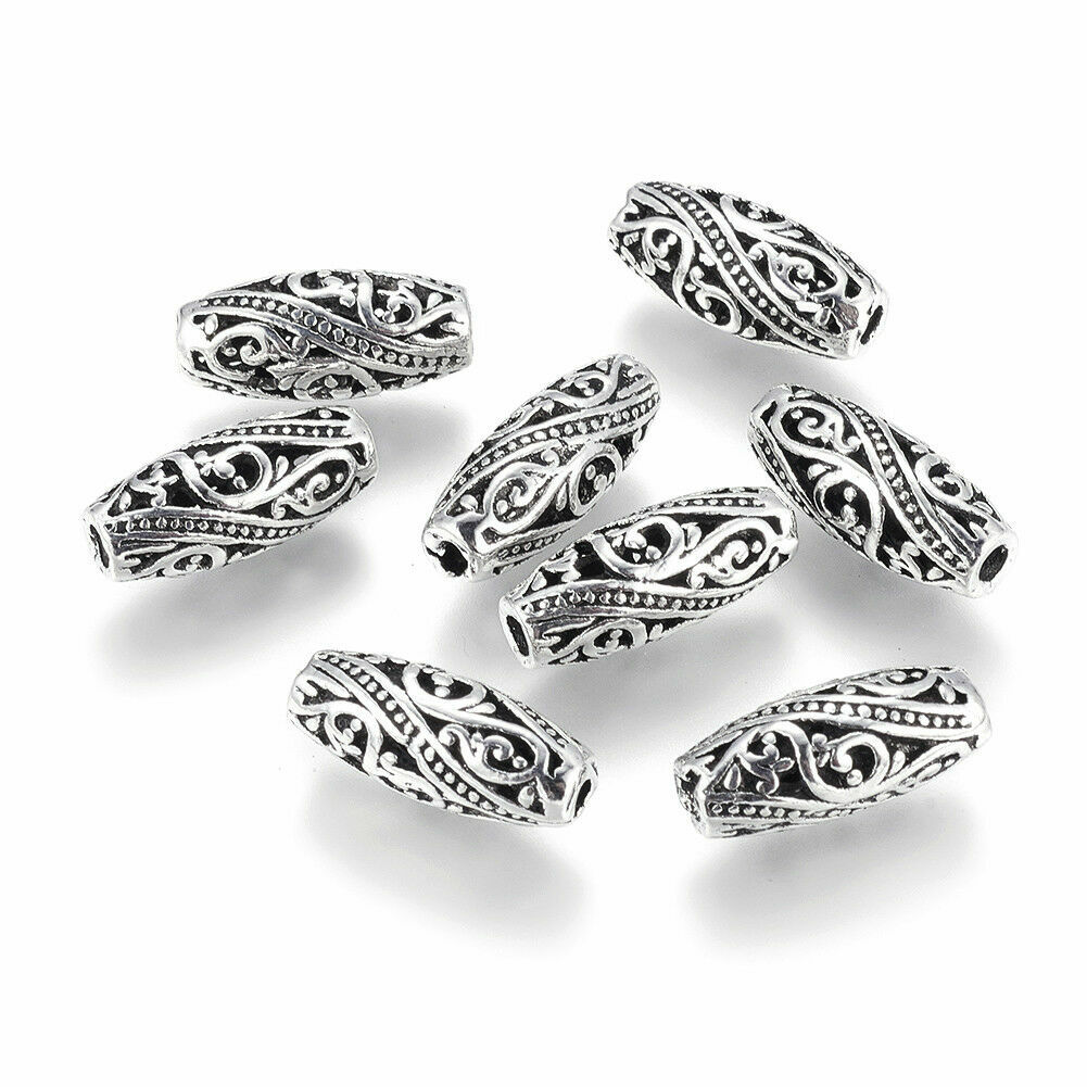 10pcs Tibetan Silver Alloy Metal Beads Oval Loose Spacer Beading 17x7mm