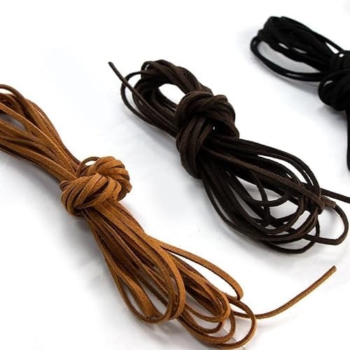 32.8 Yards 3 Bundles 3mm Leather String, Natural Flat Suede Leather Strips, L…