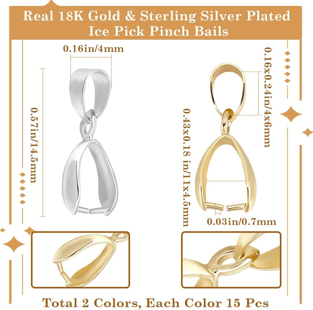 30-Piece 18K Gold Plated Pinch Bails for Jewelry Pendant Making