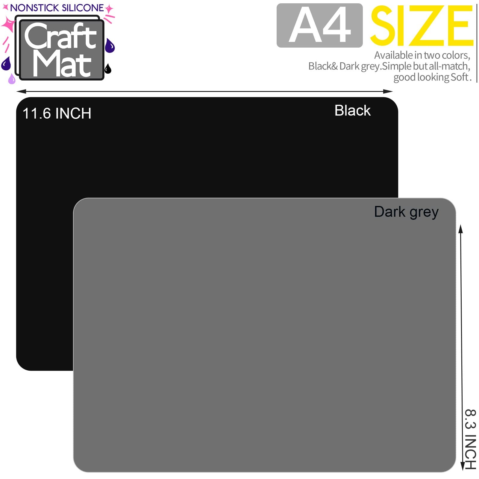LEOBRO Silicone Mats, 11.69″ x 8.26″ 11.7″ x 8.3″, Dark Gray & Black