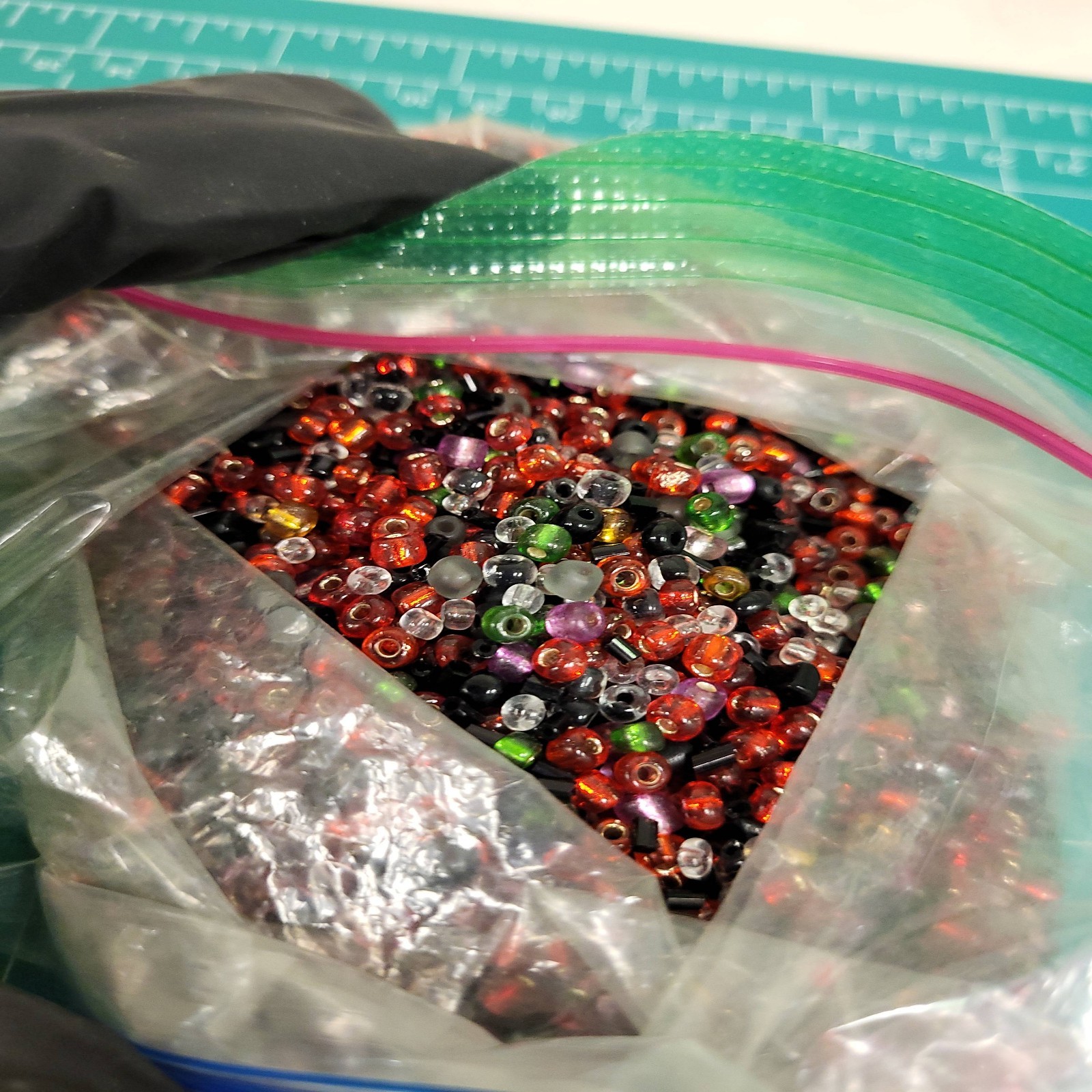 Mixed Seed Beads Lot Red Black Green Iridescent Jewelry Making Craft Supply