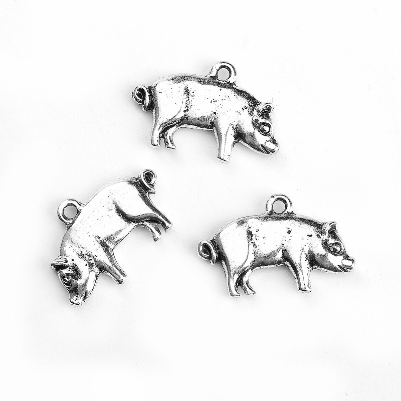 Pig Charms 20mm Wholesale Antiqued Silver Plated Pendants C7940 – 5, 10 or 20PCs