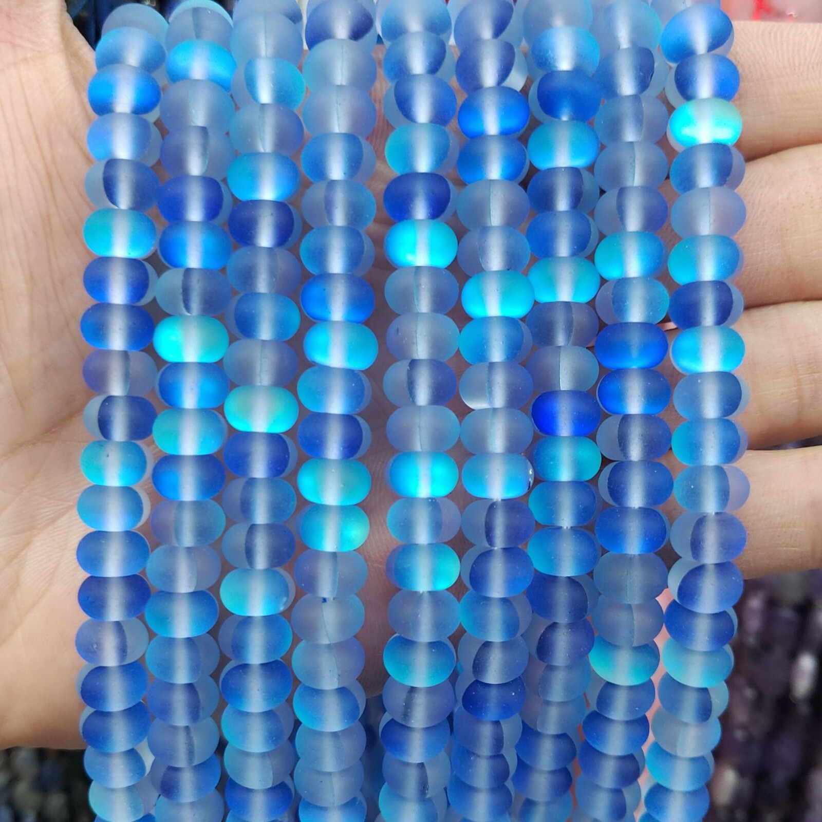 4x6mm/5x8mm Multicolour Frosted Mystic Aura Quartz Matte Rondelle Spacer Beads