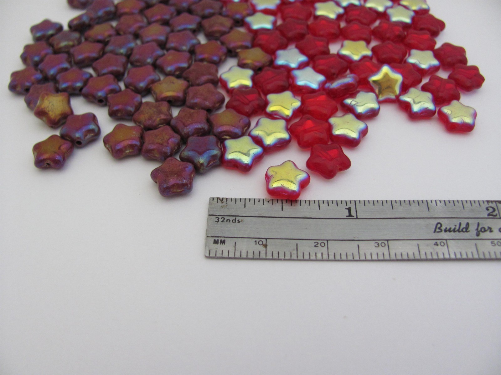 Star Beads Czech Glass 8mm 135 Piece Lot Red AB and Rose AB Holiday Stars