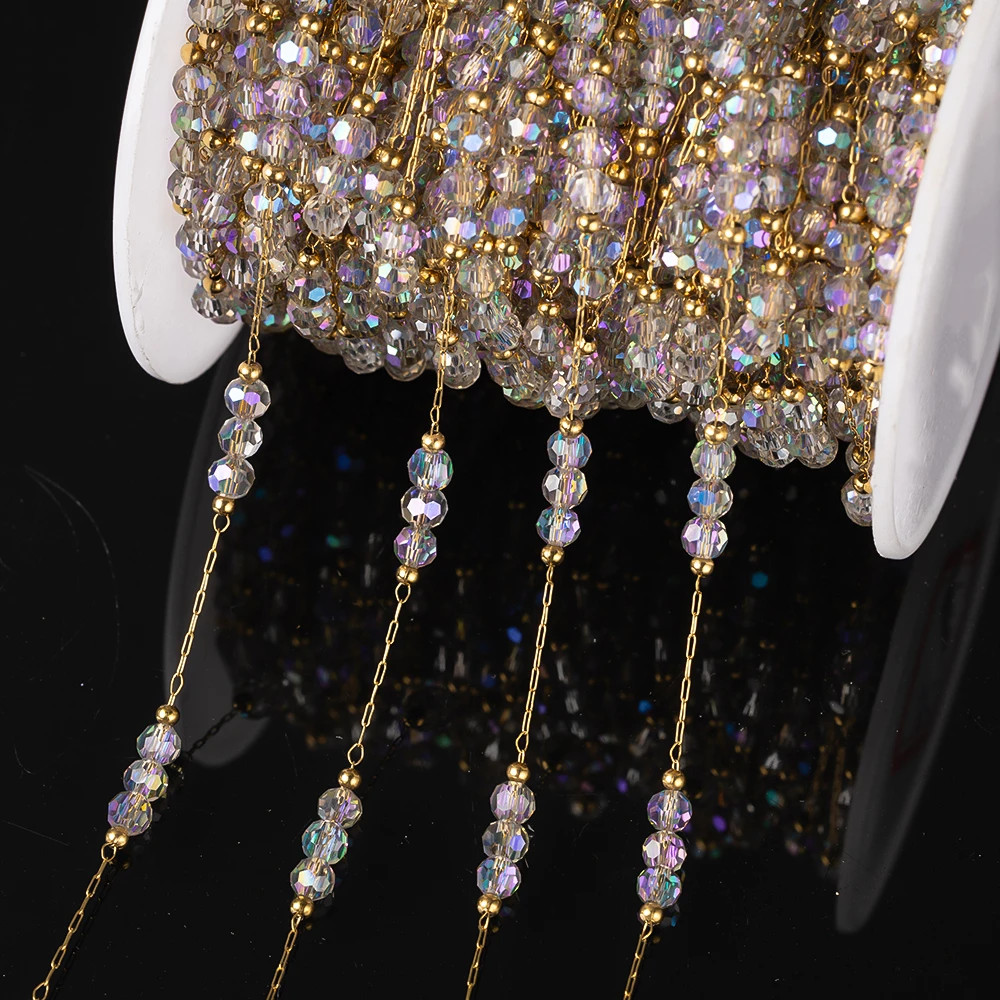 1Meter Stainless Steel Colorful Crystal Beading Chain for DIY Handmade Necklaces