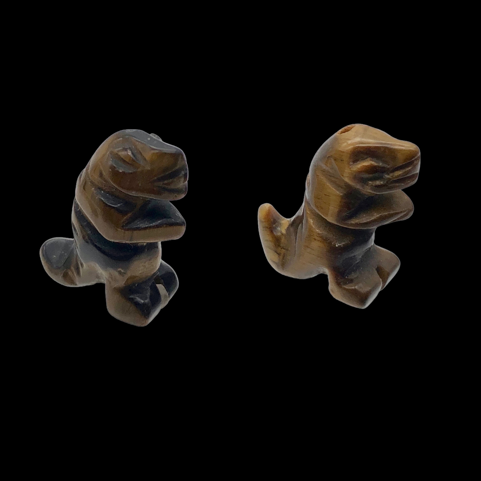 2 Tiger’s Eye Tyrannosaurus Rex Animal Beads | 21x18x7.5mm | Golden