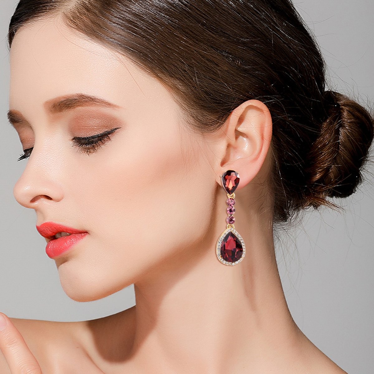 Wedding Bridal Clip-On Earrings for Women Crystal Teardrop Infinity Figure 8 Cha