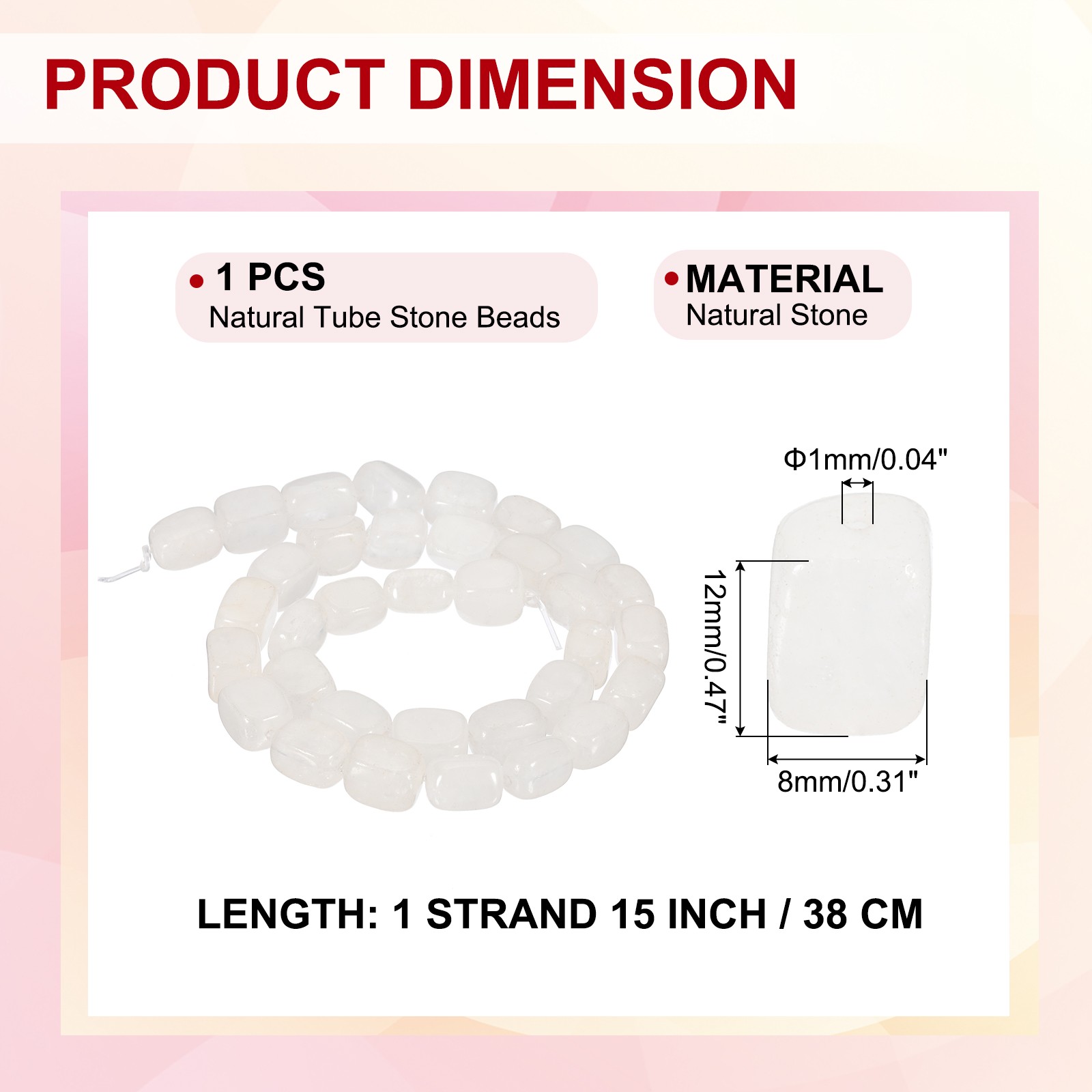 Natural Stone Gemstone Beads 15″ 12x8mm Cuboid Spacer Bead, White